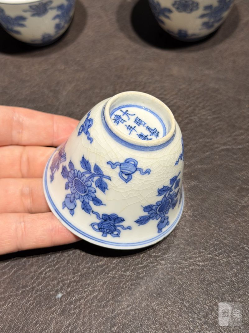 清康熙 青花清供图茶杯（一组六件） - 图7